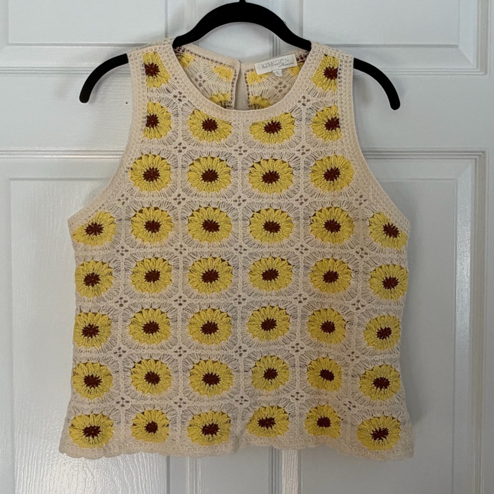 Crochet Sunflower Tank Top - Yellow/Cream